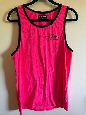 Playboy Hotel Neon Pink Tank Top Men’s Medium Graphic Logo Y2K